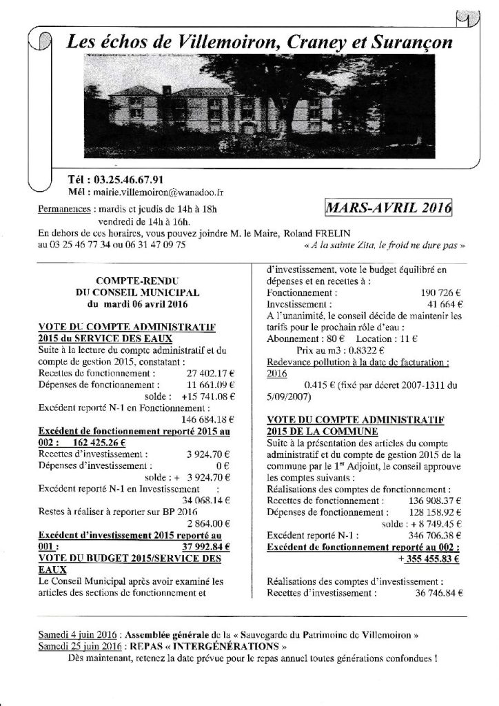 Le Petit Journal — Mars Avril 2016