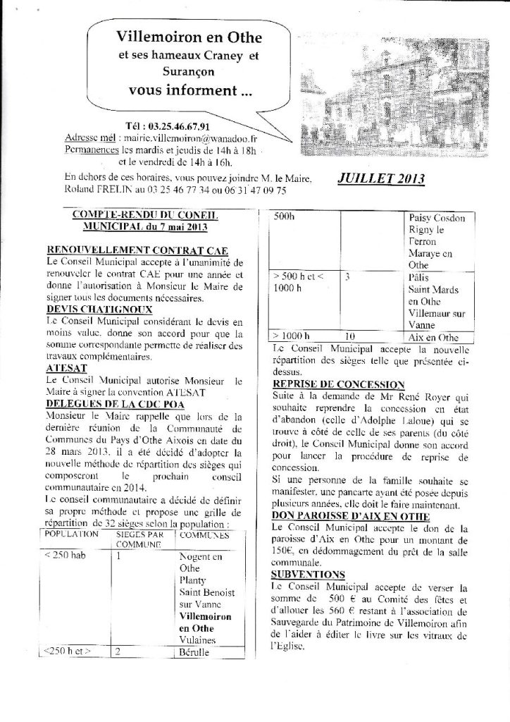Le Petit Journal — Juillet 2013